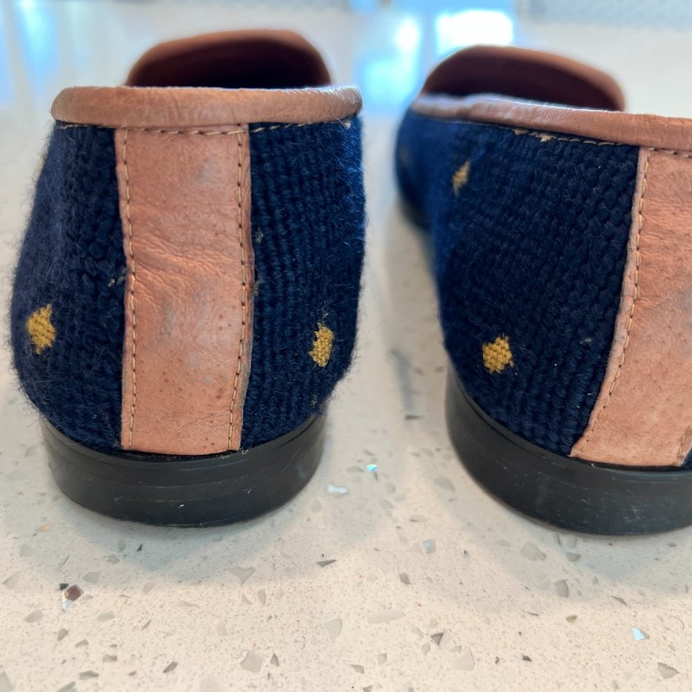 Elegant Navy and Gold Fleur-de-Lis Loafers - Picture 11 of 14